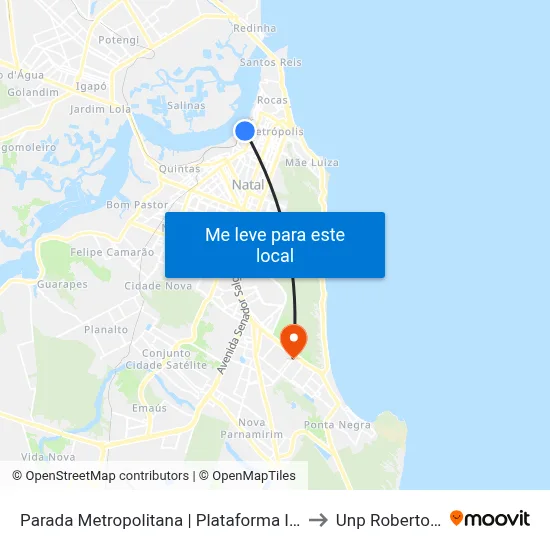 Parada Metropolitana | Plataforma Intermunicipal to Unp Roberto Freire map