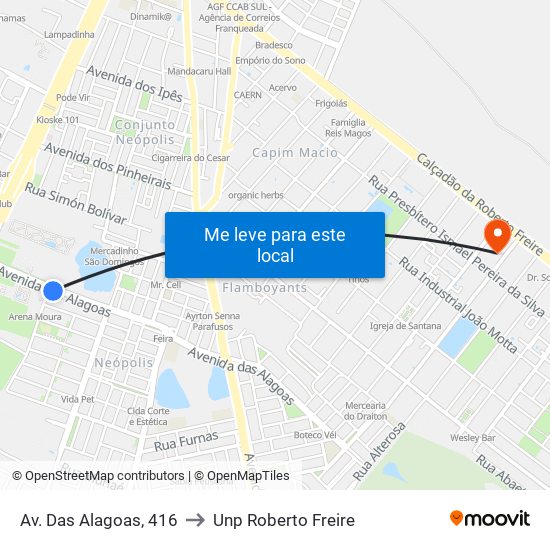 Av. Das Alagoas, 416 to Unp Roberto Freire map