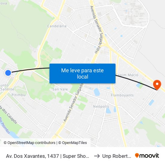Av. Dos Xavantes, 1437 | Super Show Varejão Satélite to Unp Roberto Freire map