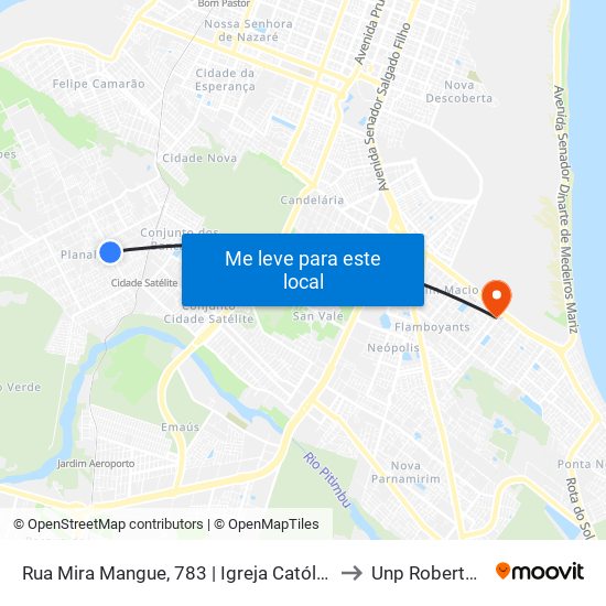 Rua Mira Mangue, 783 | Igreja Católica Do Planalto to Unp Roberto Freire map