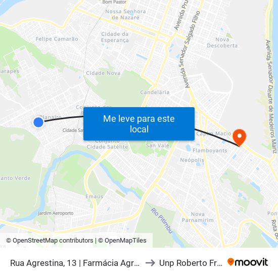 Rua Agrestina, 13 | Farmácia Agrestina to Unp Roberto Freire map