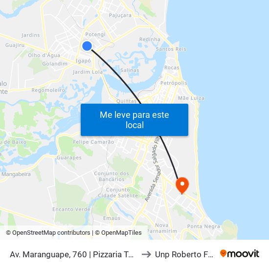 Av. Maranguape, 760 | Pizzaria Tomatto to Unp Roberto Freire map