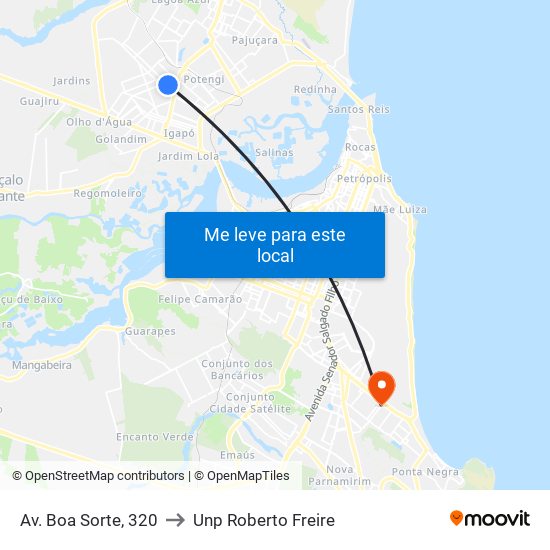 Av. Boa Sorte, 320 to Unp Roberto Freire map