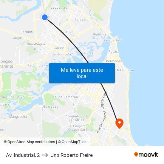 Av. Industrial, 2 to Unp Roberto Freire map