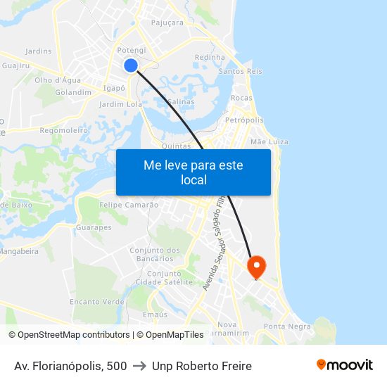 Av. Florianópolis, 500 to Unp Roberto Freire map