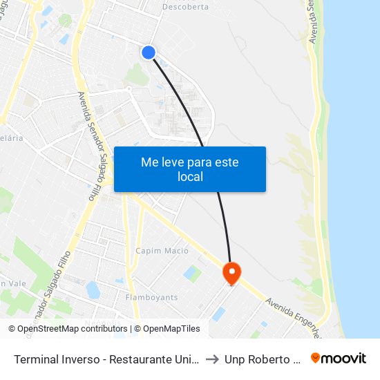Terminal Inverso - Restaurante Universitário to Unp Roberto Freire map