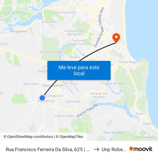 Rua Francisco Ferreira Da Silva, 625 | Terminal Rosa Dos Ventos to Unp Roberto Freire map