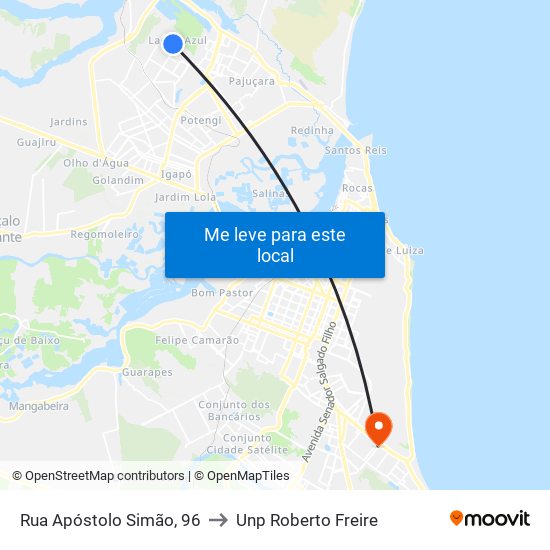 Rua Apóstolo Simão, 96 to Unp Roberto Freire map