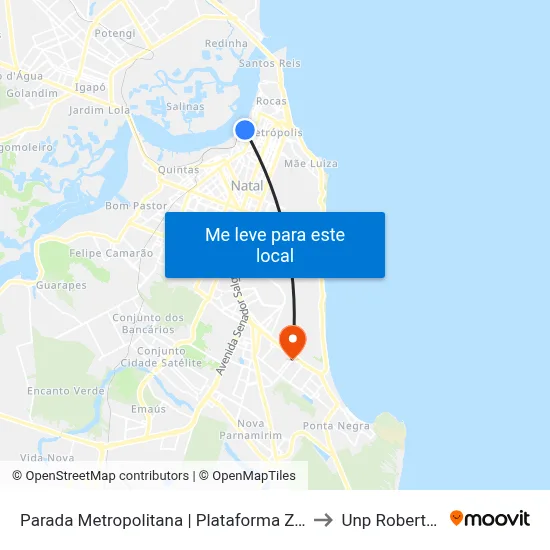 Parada Metropolitana | Plataforma Zonas Sul E Oeste to Unp Roberto Freire map