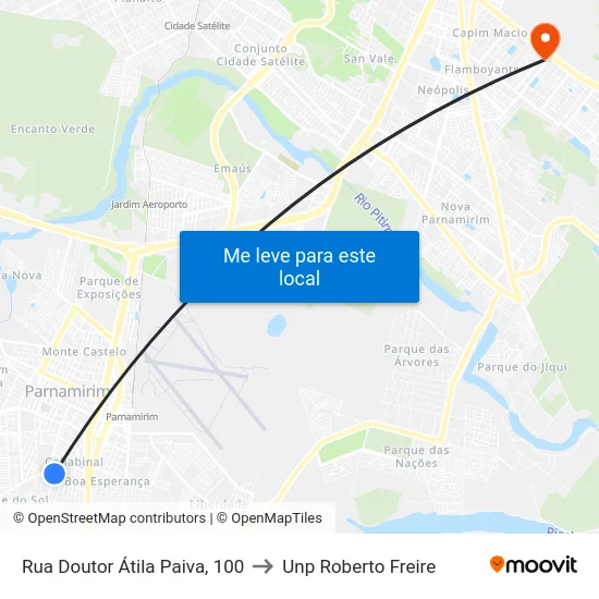Rua Doutor Átila Paiva, 100 to Unp Roberto Freire map