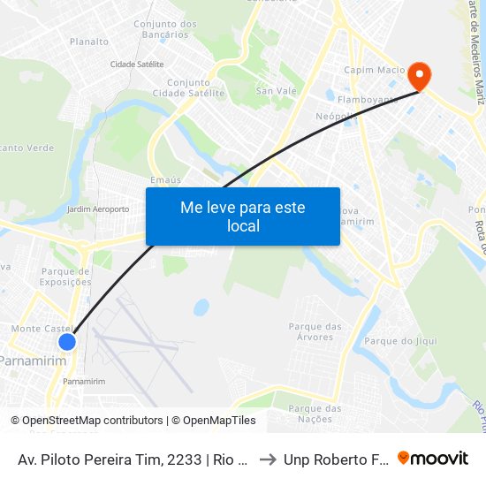 Av. Piloto Pereira Tim, 2233 | Rio Piscinas to Unp Roberto Freire map