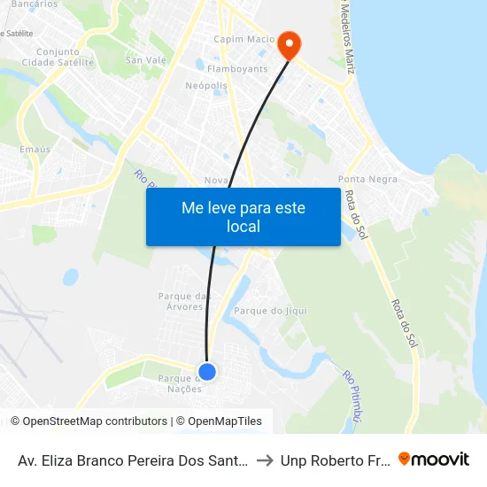 Av. Eliza Branco Pereira Dos Santos, 13 to Unp Roberto Freire map