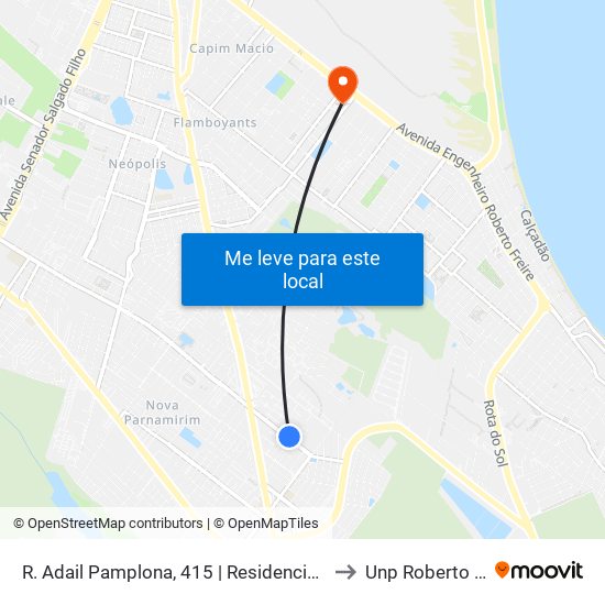 R. Adail Pamplona, 415 | Residencial 4 Oceanos to Unp Roberto Freire map