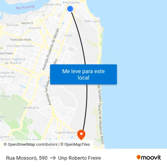 Rua Mossoró, 590 to Unp Roberto Freire map