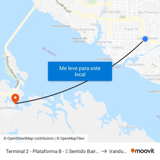 Terminal 2 - Plataforma B - ➑ Sentido Bairro to Iranduba map