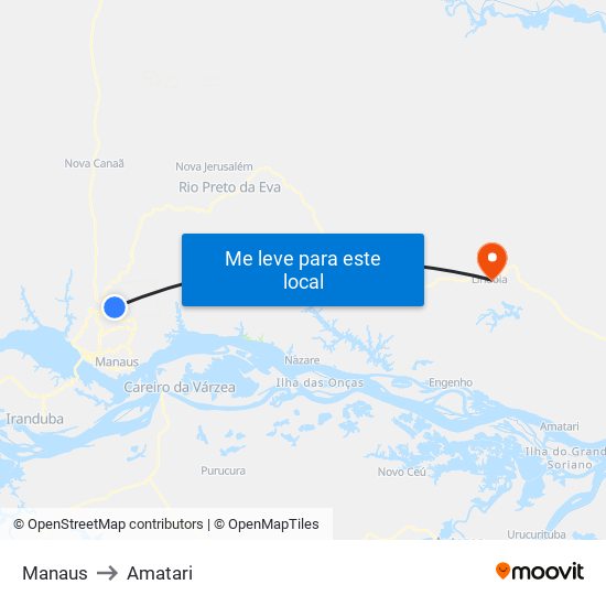 Manaus to Amatari map