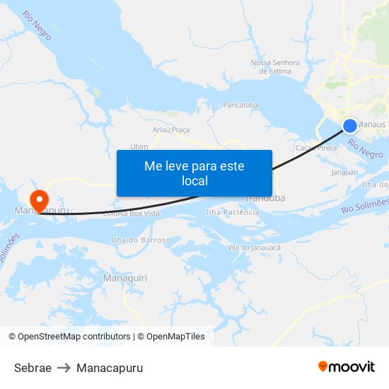 Sebrae to Manacapuru map