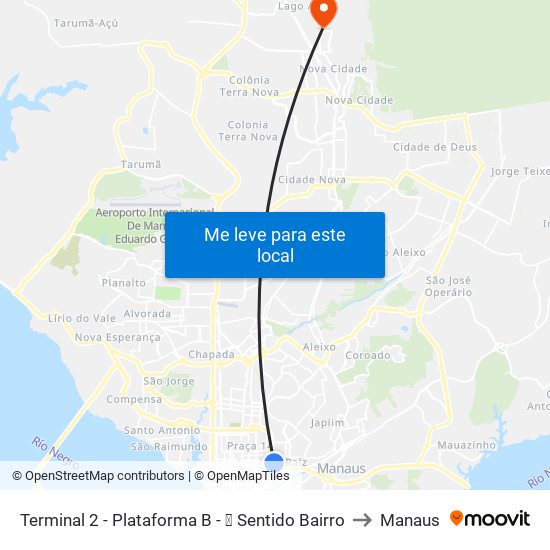 Terminal 2 - Plataforma B - ➒ Sentido Bairro to Manaus map