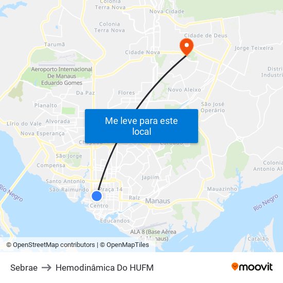 Sebrae to Hemodinâmica Do HUFM map