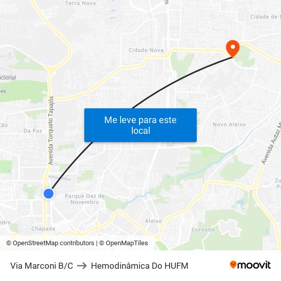 Via Marconi B/C to Hemodinâmica Do HUFM map