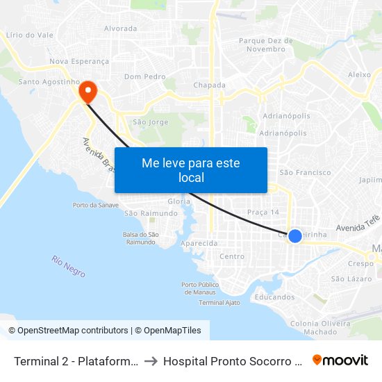 Terminal 2 - Plataforma B - ➓ Sentido Distrito to Hospital Pronto Socorro Da Criança Da Zona Oeste map