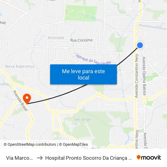 Via Marconi B/C to Hospital Pronto Socorro Da Criança Da Zona Oeste map