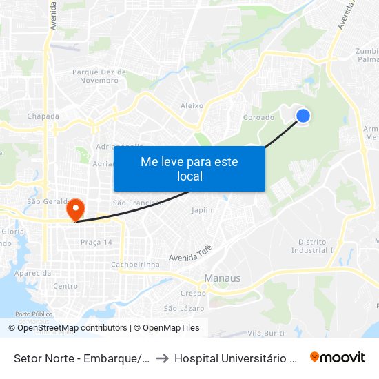 Setor Norte - Embarque/Desembarque to Hospital Universitário Getúlio Vargas map
