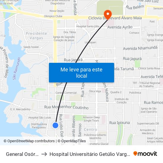 General Osório to Hospital Universitário Getúlio Vargas map