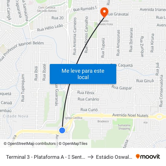 Terminal 3 - Plataforma A - ➍ Sentido Zona Oeste to Estádio Oswaldo Frota map