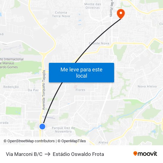 Via Marconi B/C to Estádio Oswaldo Frota map