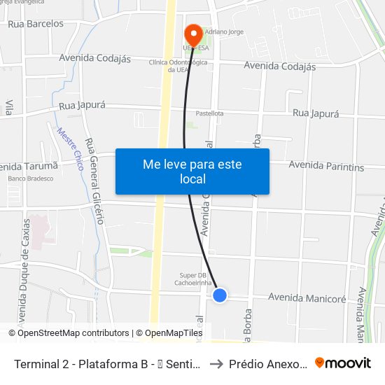 Terminal 2 - Plataforma B - ➒ Sentido Bairro to Prédio Anexo- Esa map