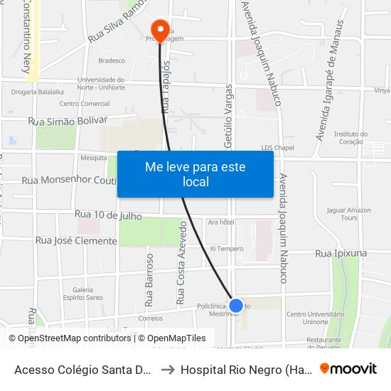 Acesso Colégio Santa Dorotéia to Hospital Rio Negro (Hapvida) map