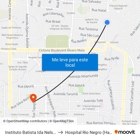 Instituto Batista Ida Nelson C/B to Hospital Rio Negro (Hapvida) map