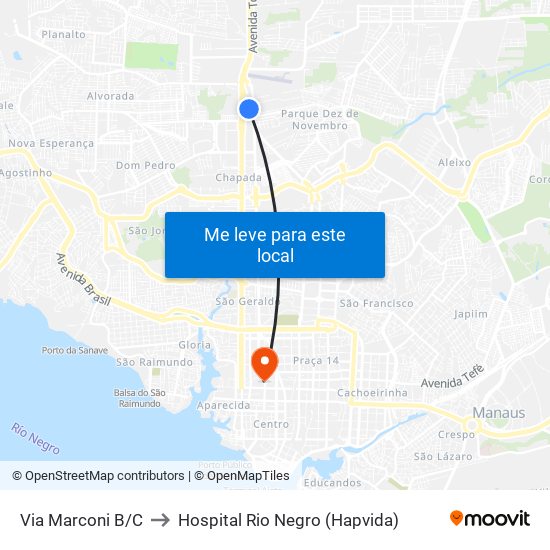 Via Marconi B/C to Hospital Rio Negro (Hapvida) map