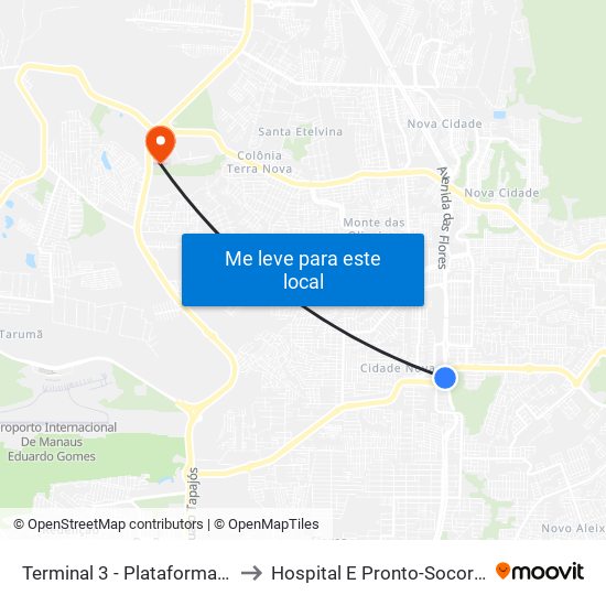 Terminal 3 - Plataforma B - ➓ Embarque Cachoeirinha to Hospital E Pronto-Socorro Delphina Rinaldi Abdel Aziz map