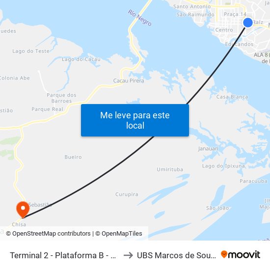 Terminal 2 - Plataforma B - ➏ Sentido Bairro to UBS Marcos de Souza Carvalho map
