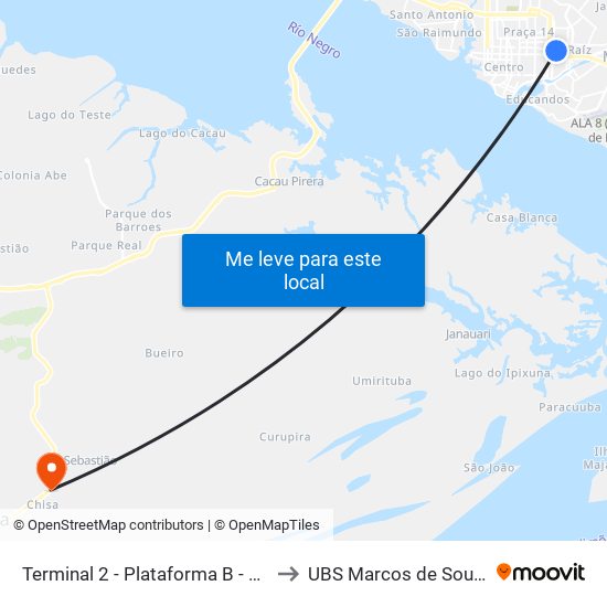 Terminal 2 - Plataforma B - ➐ Sentido Bairro to UBS Marcos de Souza Carvalho map