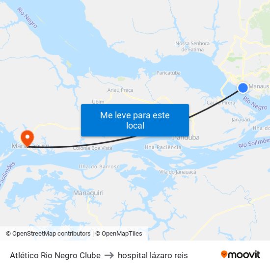 Atlético Rio Negro Clube to hospital lázaro reis map