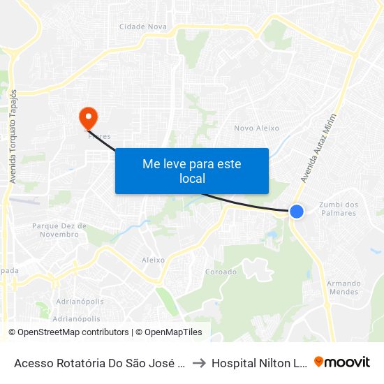 Acesso Rotatória Do São José B/C to Hospital Nilton Lins map