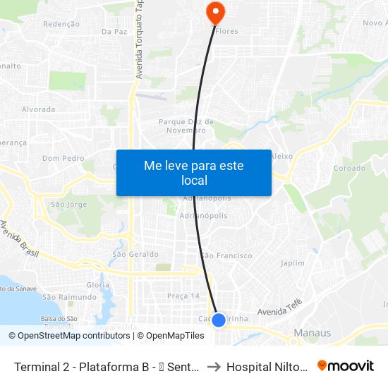 Terminal 2 - Plataforma B - ➐ Sentido Bairro to Hospital Nilton Lins map