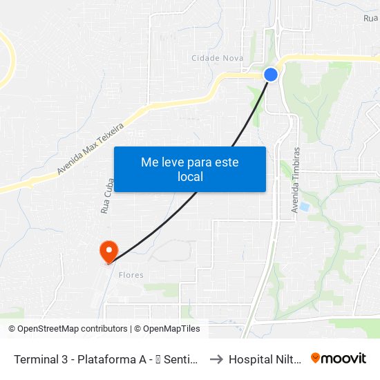 Terminal 3 - Plataforma A - ➍ Sentido Zona Oeste to Hospital Nilton Lins map