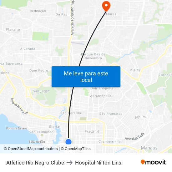 Atlético Rio Negro Clube to Hospital Nilton Lins map