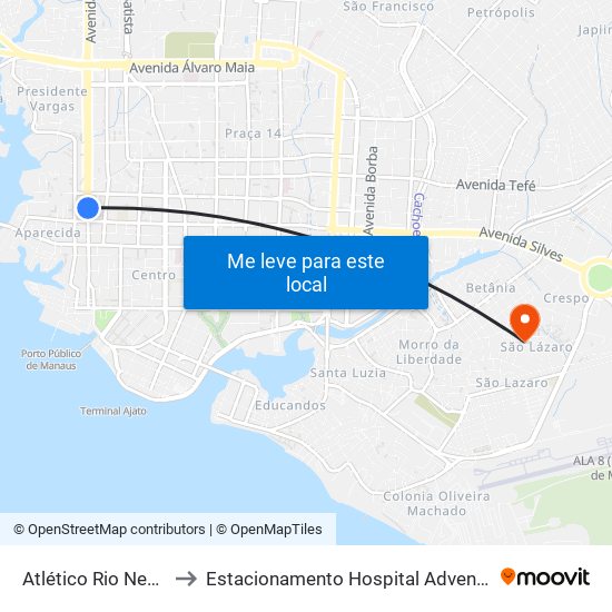 Atlético Rio Negro Clube to Estacionamento Hospital Adventista de Manaus map