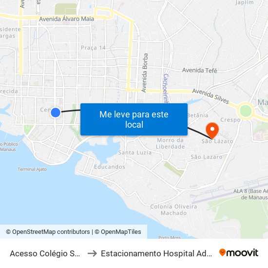 Acesso Colégio Santa Dorotéia to Estacionamento Hospital Adventista de Manaus map