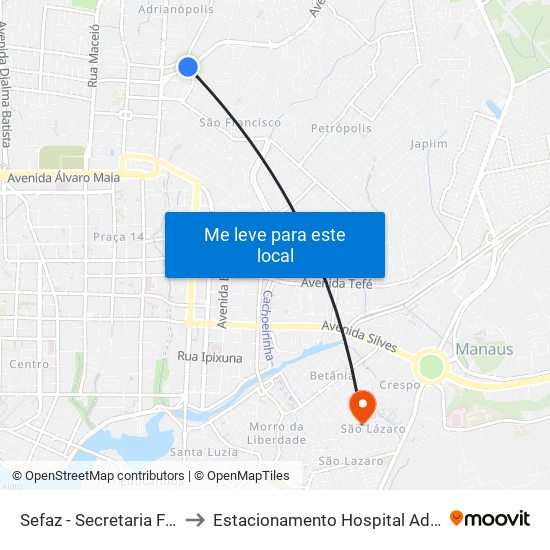 Sefaz - Secretaria Fazendária B/C to Estacionamento Hospital Adventista de Manaus map