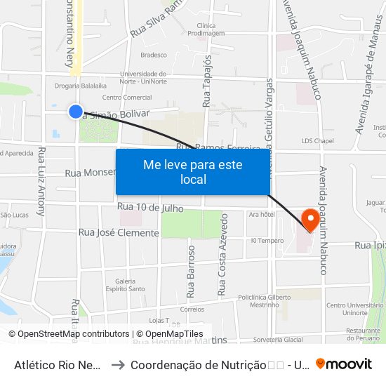 Atlético Rio Negro Clube to Coordenação de Nutrição🍎🚲 - UND1 UNINORTE map