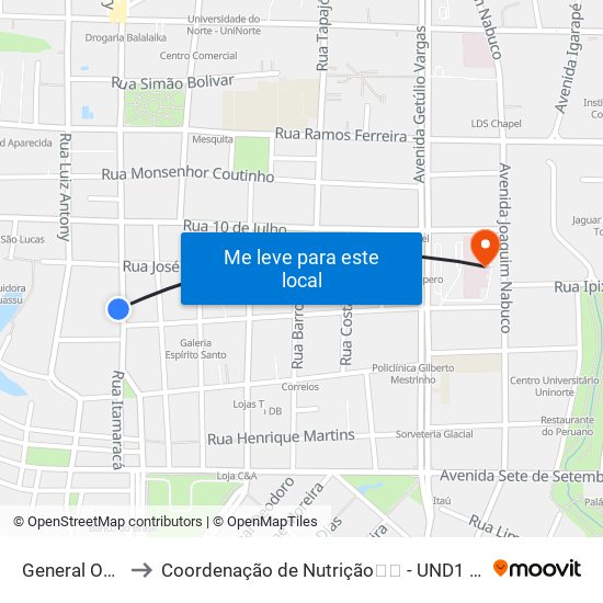 General Osório to Coordenação de Nutrição🍎🚲 - UND1 UNINORTE map