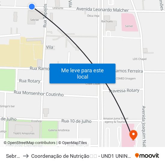 Sebrae to Coordenação de Nutrição🍎🚲 - UND1 UNINORTE map