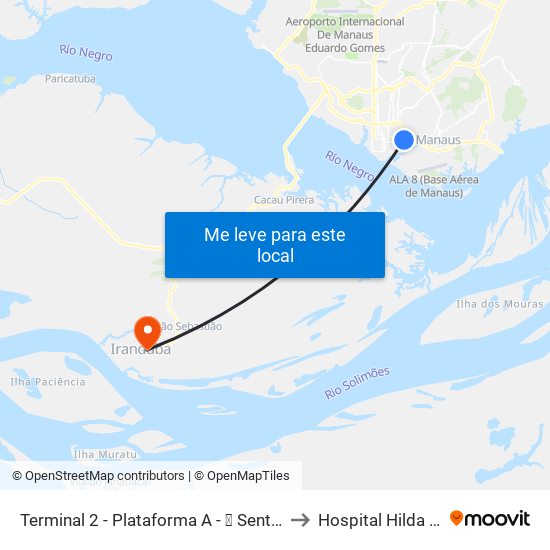 Terminal 2 - Plataforma A - ➋ Sentido Bairro to Hospital Hilda Freire map