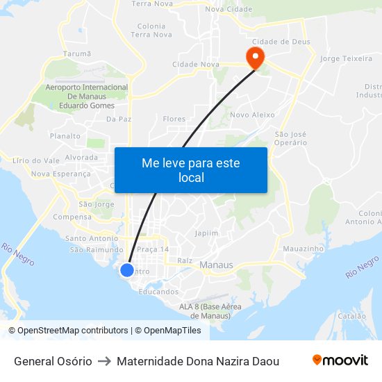 General Osório to Maternidade Dona Nazira Daou map